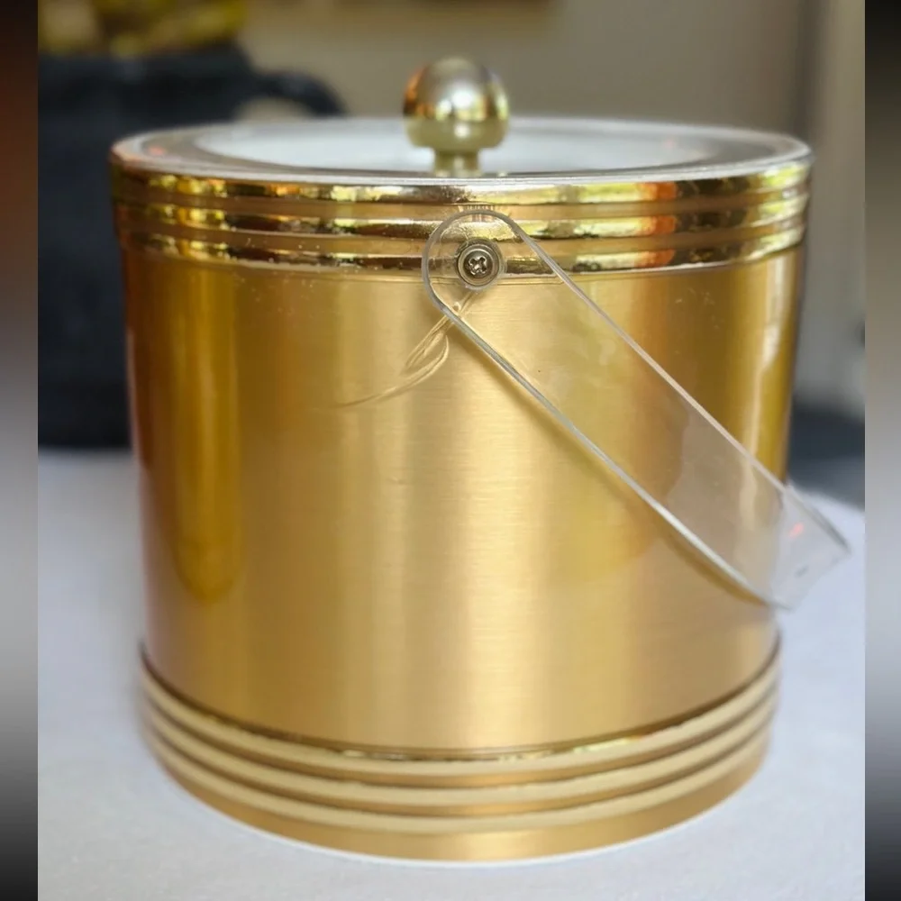 Vintage gold and lucite ice bucket